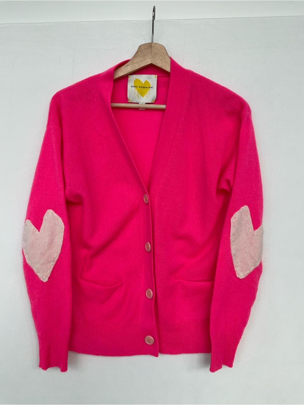 Kerri Rosenthal Pink Heart Elbow-Patch Cardigan
